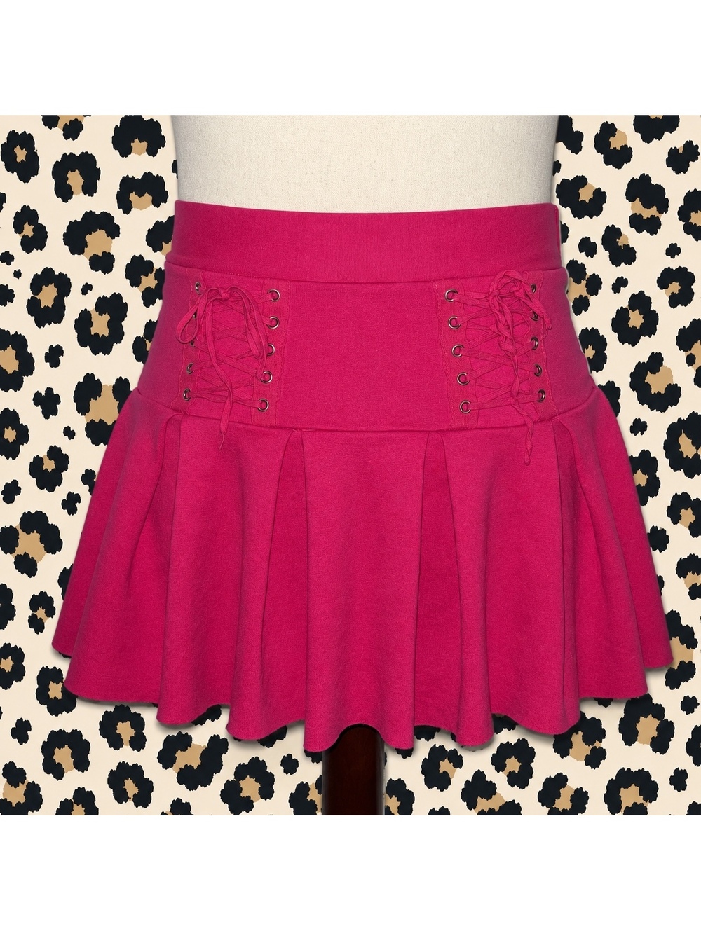 French Kiss Pink Lace-Up Pleated Mini Skirt w/ Shorts Size L